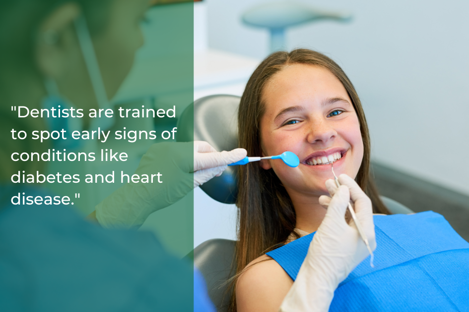 A dentist examines a smiling patient