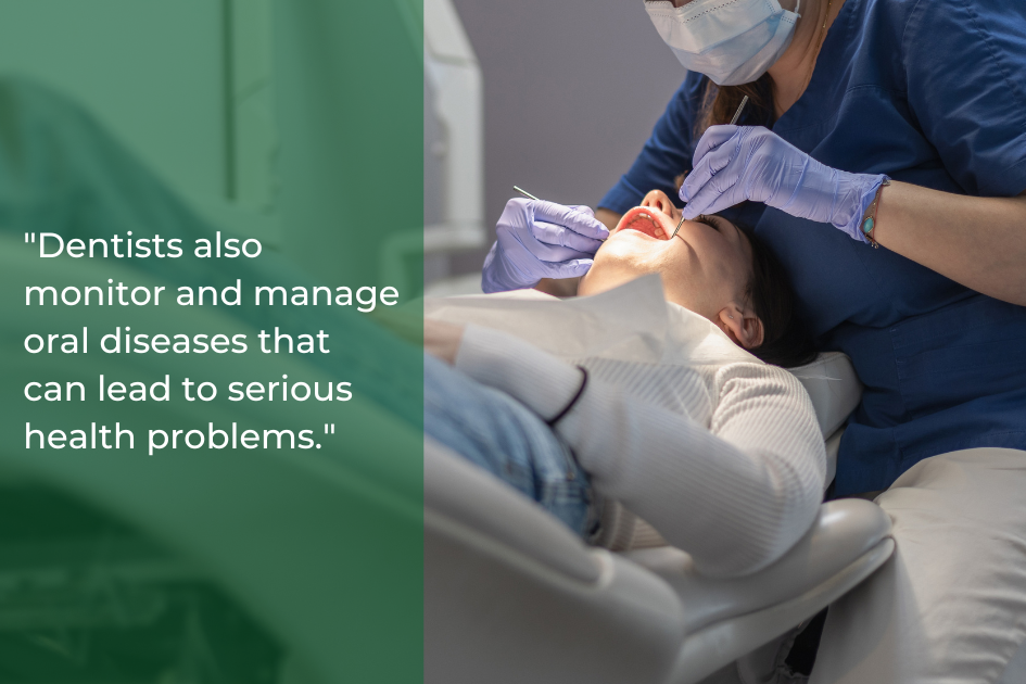A dentist examines a patient